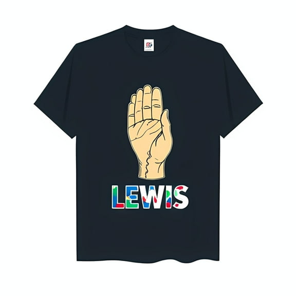 Black T-Shirt with Colorful LEWIS and Design Unique Graphic Tee