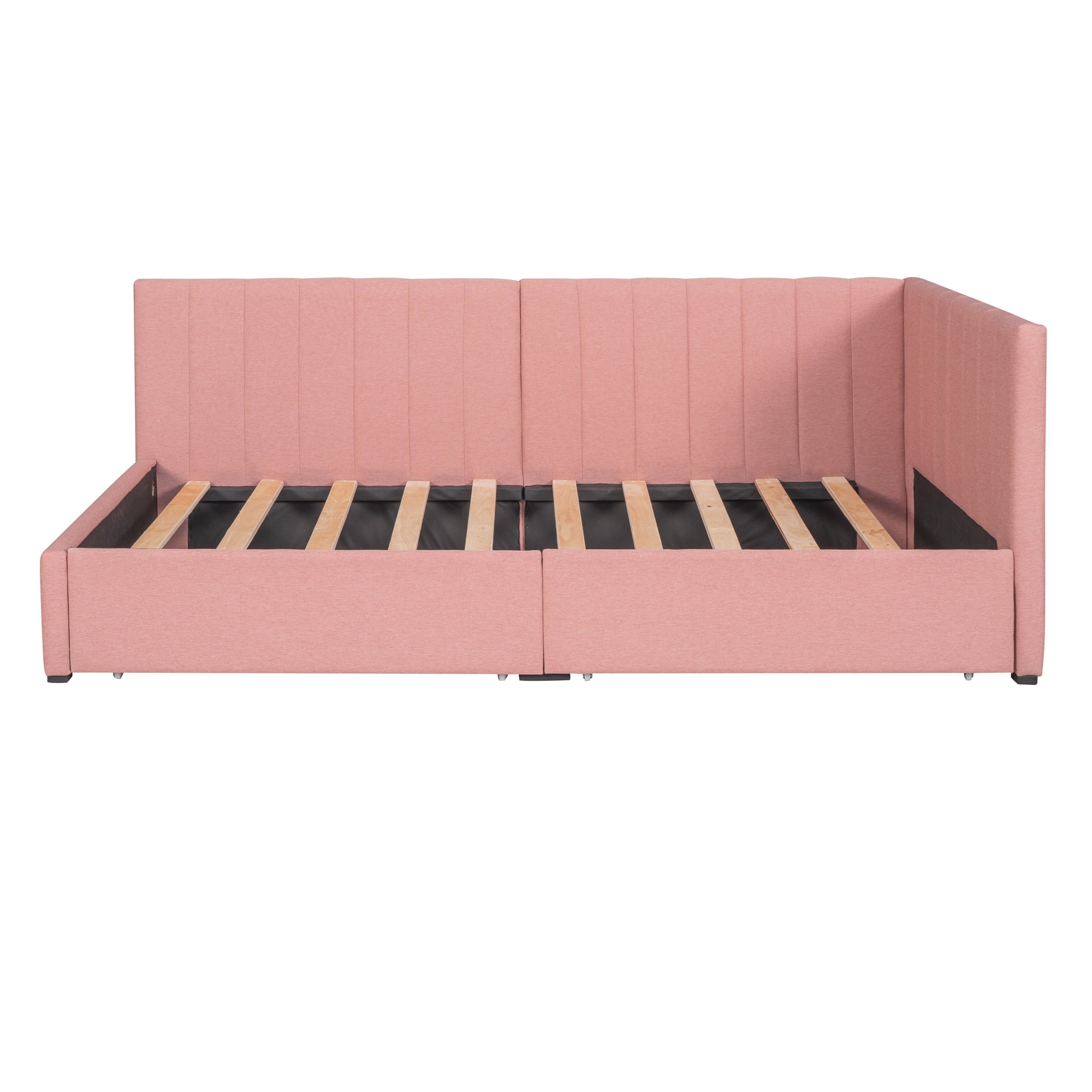 Aukfa Upholstered Daybed with Two Storage Drawers, Twin Sofa Bed Daybed, Pink