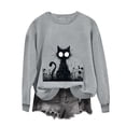 thumbnail image 5 of LangJing Black Cat Halloween Sweatshirts for Women Oversized Long Sleeve Tunic Pullover Fall Tops Spooky Season Sweatshirt Gray,M, 5 of 7