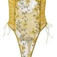 thumbnail image 4 of Lilgiuy Camisole Butterfly Floral Lace Embroidered Belt Lace Up Pajamas Bodysuit Yellow,6 2022 Fall Winter, 4 of 5