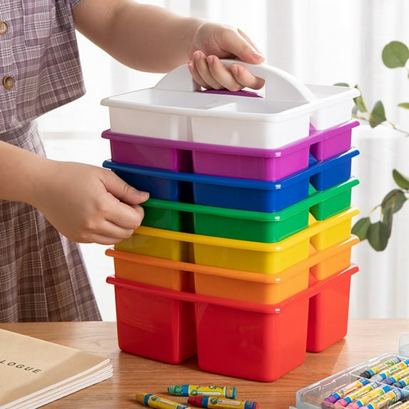 harmtty Multi-purpose Stackable Storage Basket Plastic Practical Individual Grid Storage Tray for Children,Red
