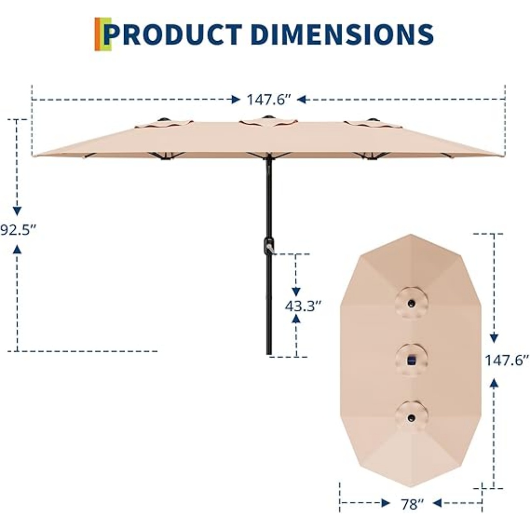 13FT Outdoor Umbrellas for Patio, Double-Sided Rectangular Patio Umbrella Market Umbrella with Base Waterproof and Windproof Fade Resistant Canopy for Deck Pool Garden Backyard