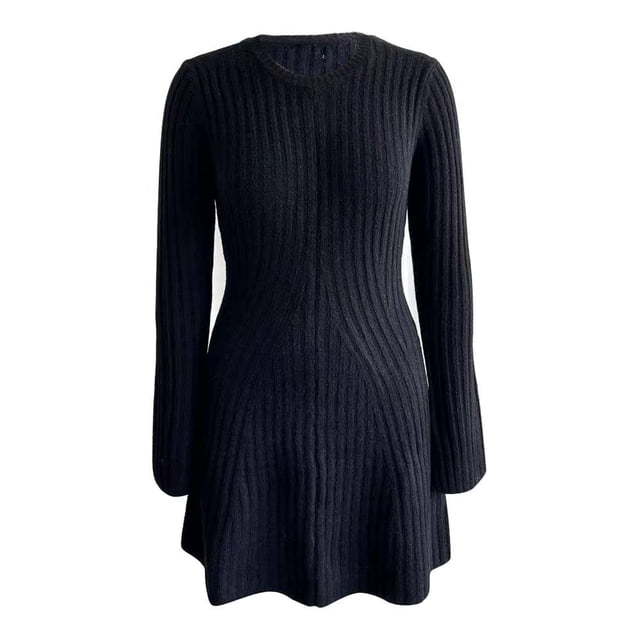 Vestido George para Mujer, con Manga Larga Tela Rib Cuello Redondo Flare Negro Talla M