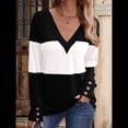 thumbnail image 4 of Blusas Elegantes e Informales para Mujer, con Bloques de Color, de Larga y Cuello en V, para Otoño. Negro S, 4 of 6