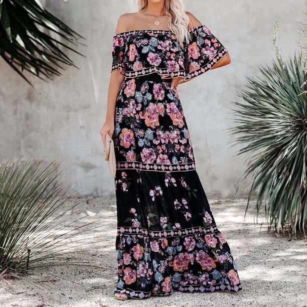VCAY Vestido Línea A Con Estampado Floral De Hombros Descubiertos