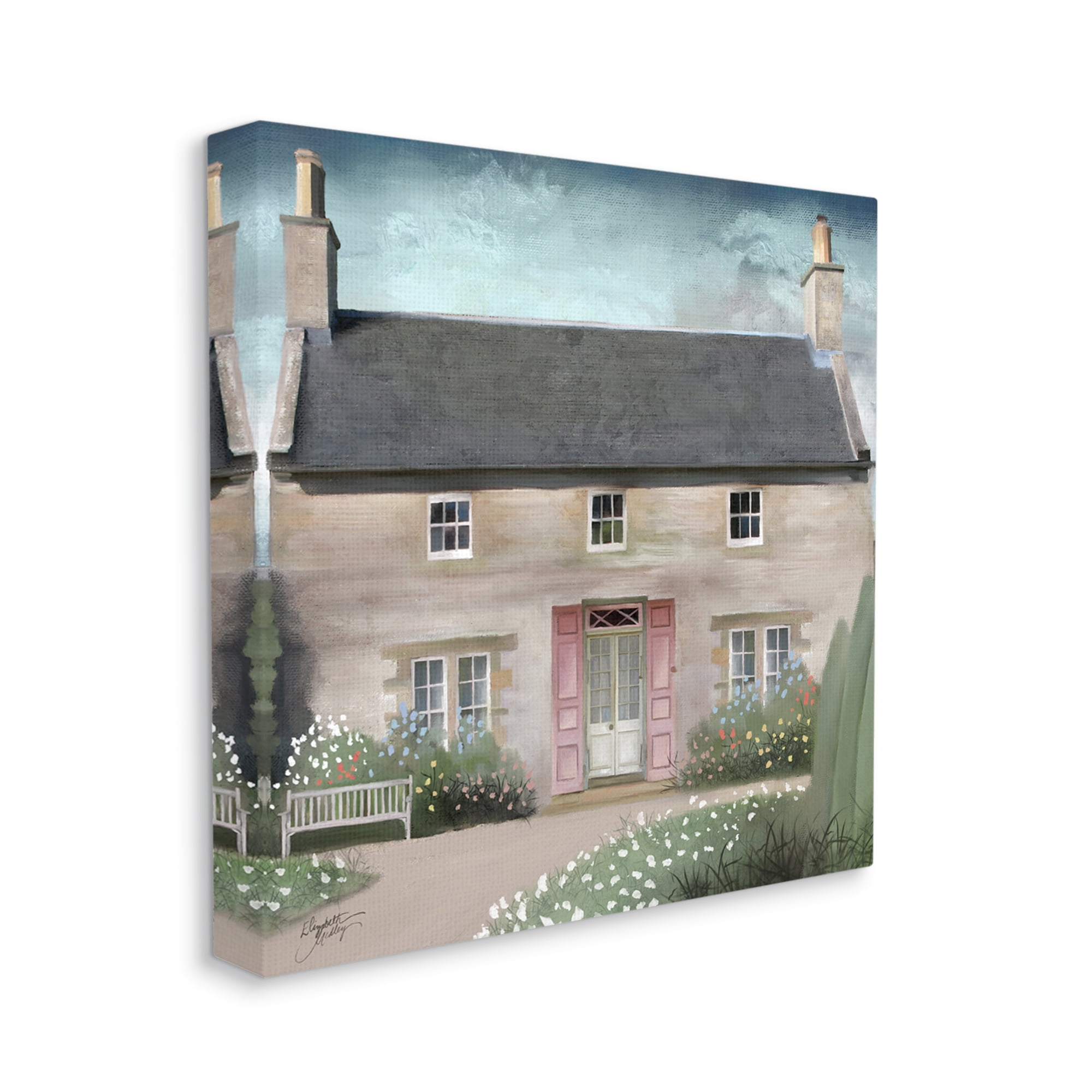 Stupell Industries Peaceful Rural Cottage House Blooming Flower Buds Graphic Art Gallery Wrapped Canvas Print Wall Art, Design by Elizabeth Medley