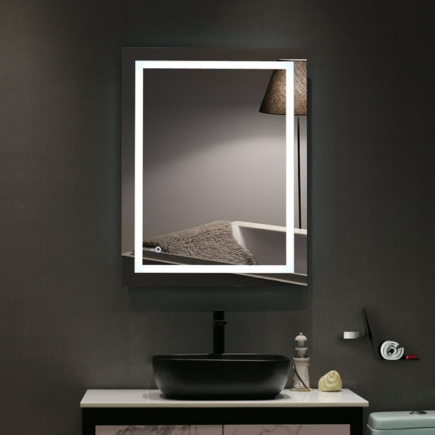 Topcobe 36 X 28 Square Built In Light Strip Touch Led Bathroom Mirror Silver Walmart Com Walmart Com