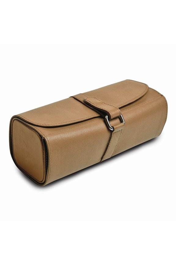 Tan Leather Snap Strap Large Jewelry Roll