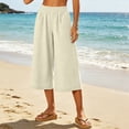 thumbnail image 7 of Women's Linen Blend Wide Leg Cropped Pants Elastic Waist Casual Summer Capri Trousers with Pockets Lightweight Breathable Palazzo Lounge Wear for Everyday Comfort, 7 of 7