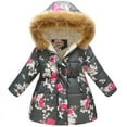 thumbnail image 1 of Children Girls Butterfly Print Hooded Puffer Jacket Winter Warm Casual Thickened Coat 4-11 Years Old, 1 of 2
