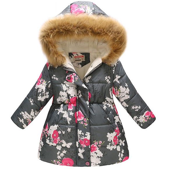 Manteau à Capuche Imprimé Papillon pour Filles Enfants Hiver Chaud Décontracté Épaissi 4-11 Ans