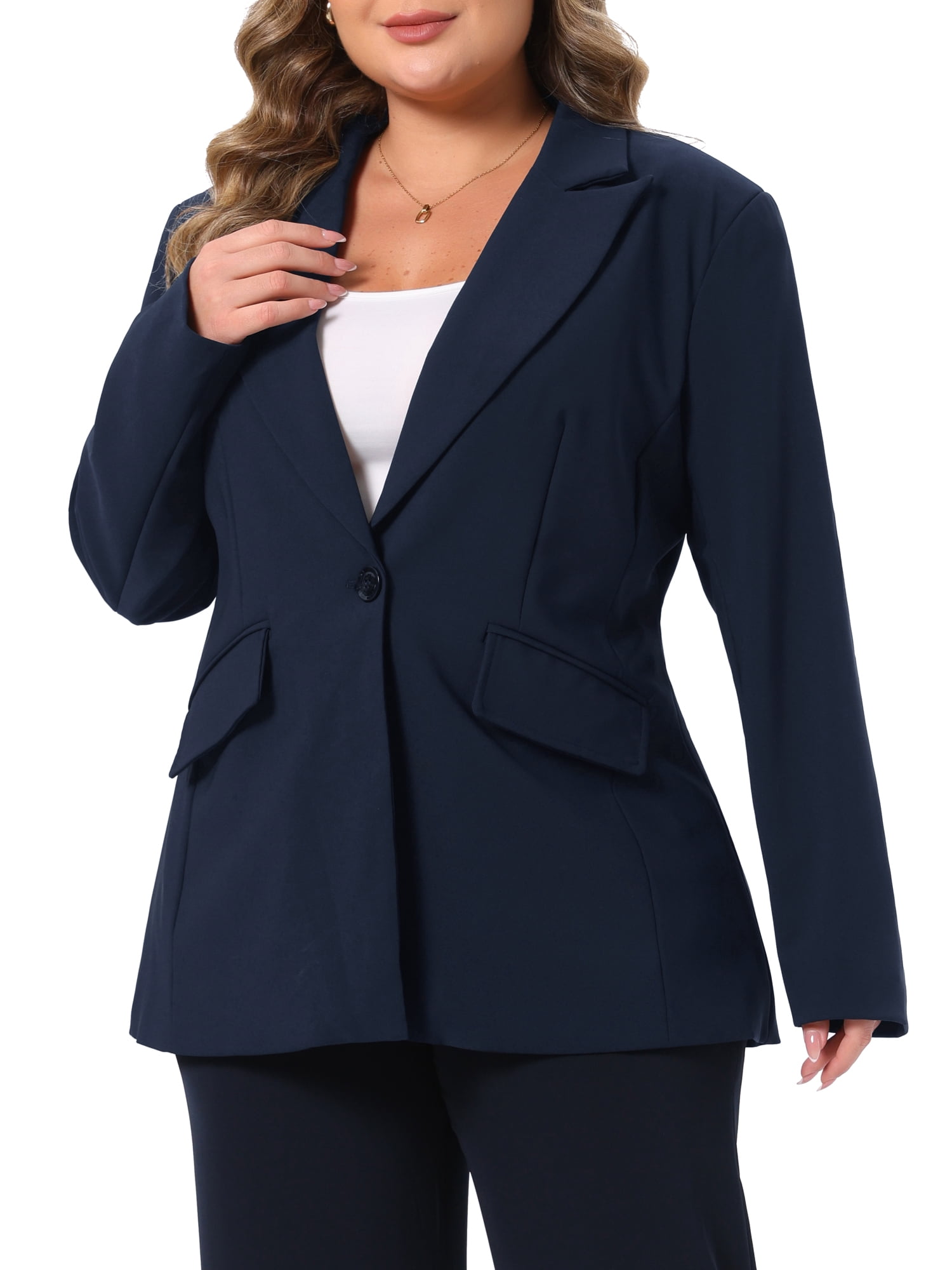 DARING DIVA Women's Plus Work Blazer Button Long Sleeve Suit Jacket 3X Navy Blue