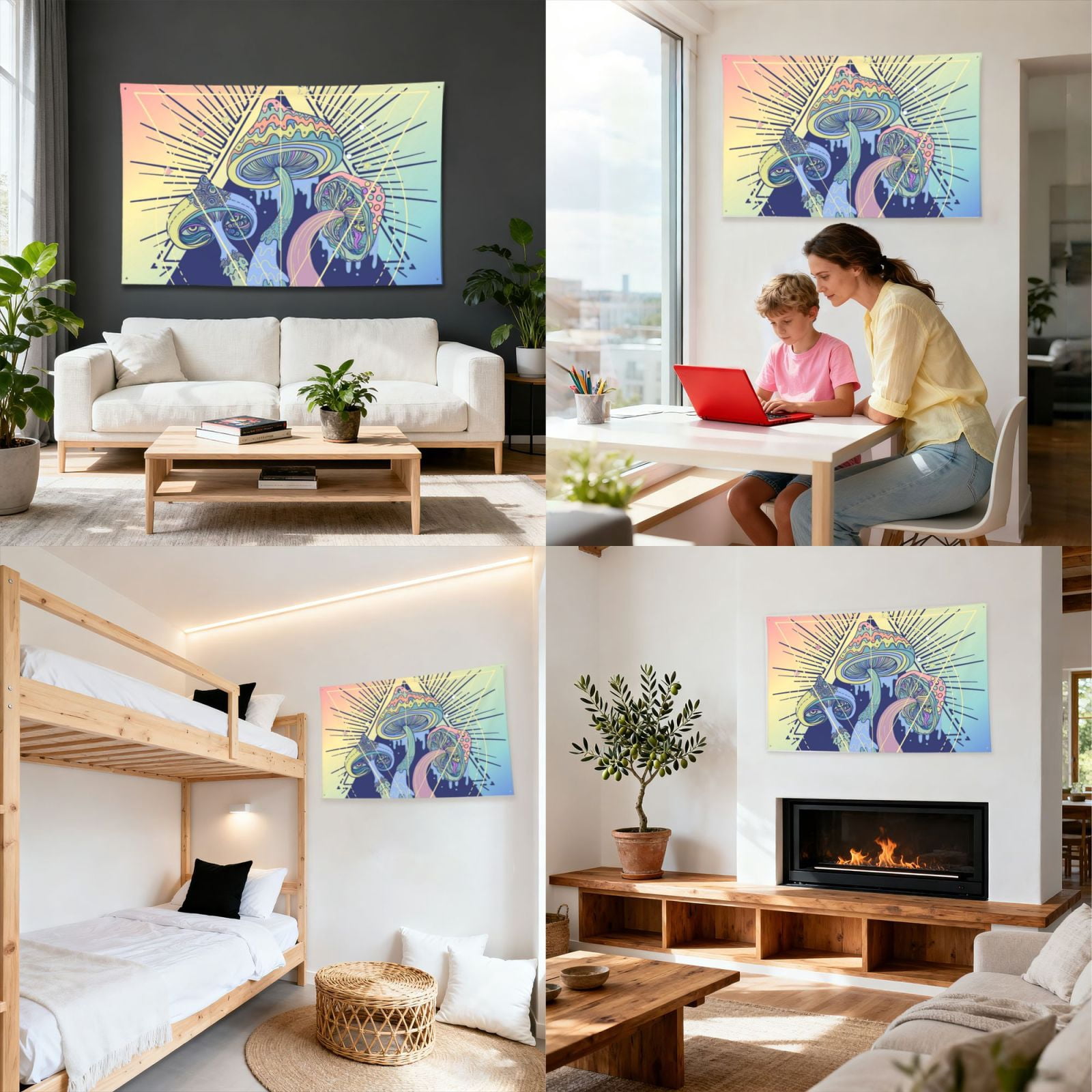 Magic Mushrooms Geometry Psychedelic Four Hole Decorated Banner Flag for Garden Yard Home Decoration Indoor Outdoor 4x6 Ft