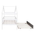 thumbnail image 5 of Twin Size House Bed with Twin Size Trundle, Wooden Platform Bed Frame with Roof and Safety Guardrail, Playhouse Tent Bed with Slats Support for Kids Teens Adults, Can be Decorated, White, 5 of 7