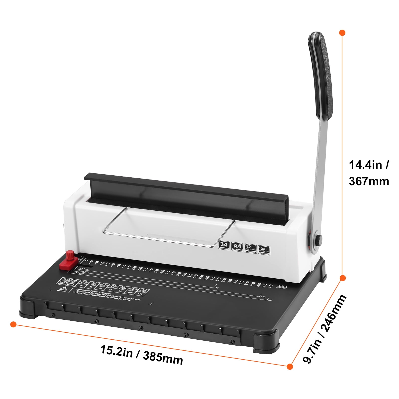KFFKFF Manual Coil Binding Machine, 34-Hole Spiral Book Binder, 120 Sheet Capacity, Adjustable 3/16'-9/16' Spine, Compatible with Letter, A4, A5 Sizes