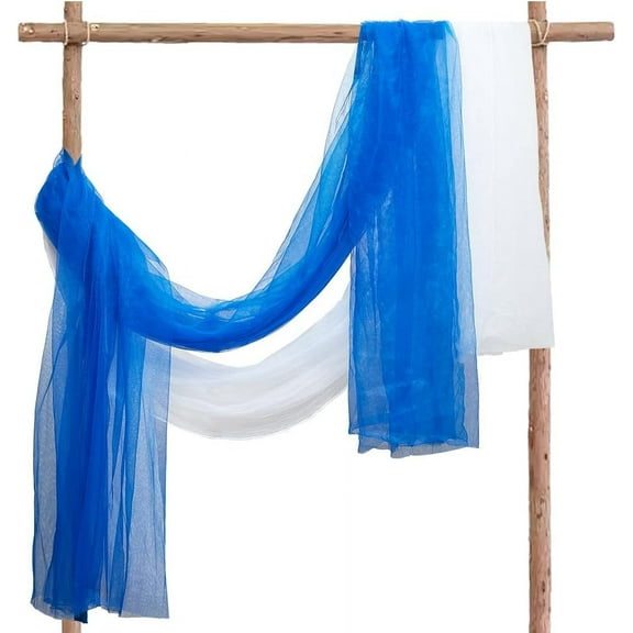 2 Panels Wedding Arch Draping Fabric 66.5 Inch x 9.8 Ft Wedding Fabric Dark Blue White Sheer Hanging Fabrics Organza Fabrics for Sheer Backdrop Birthday Party Home Decor