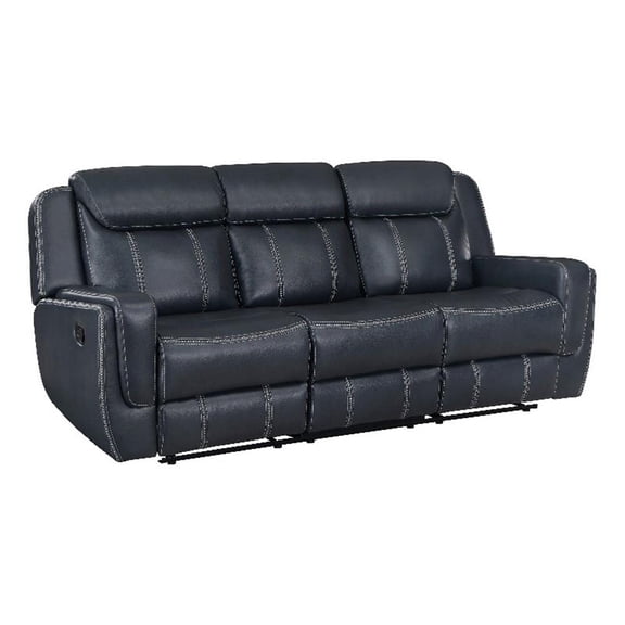 Lexicon Littleton Faux Leather Double Reclining Sofa in Blue