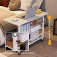 thumbnail image 4 of Portable Desk with Wheels Small Standing Desk on Wheels Adjustable Height Rolling Desks for Small Spaces, 24" Computer Desks with Storage Shelves for Home Office Study Walnut Brown, 4 of 7