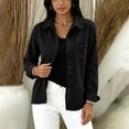 thumbnail image 3 of QIYAGBSA Corduroy Shirts for Women Button Down Long Sleeve Relaxed Fit Casual Overshirt with Pocket for Spring Fall (Black, L), 3 of 8
