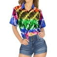 thumbnail image 2 of LA LEELA Women's Casual Beach Hawaiian Short Sleeve Blouse Shirt Dressy Blouses Button Up Dress Tops Tee Shirts T Shirts for Women S Cross Dye, Multicoloured, 2 of 5