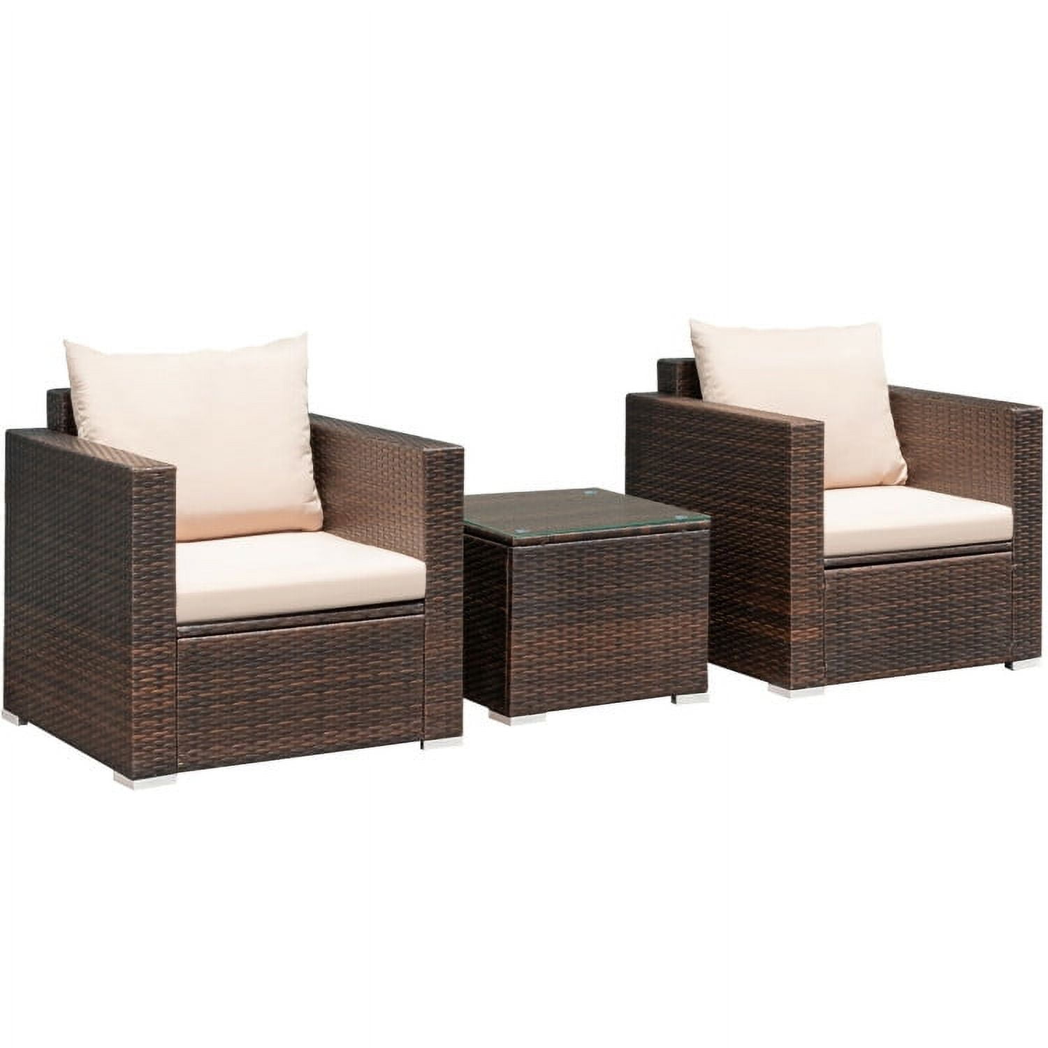 Aimee Lii 3 Pcs Patio Rattan Furniture Bistro Sofa Set with Cushioned, Modern Patio Furniture, Beige