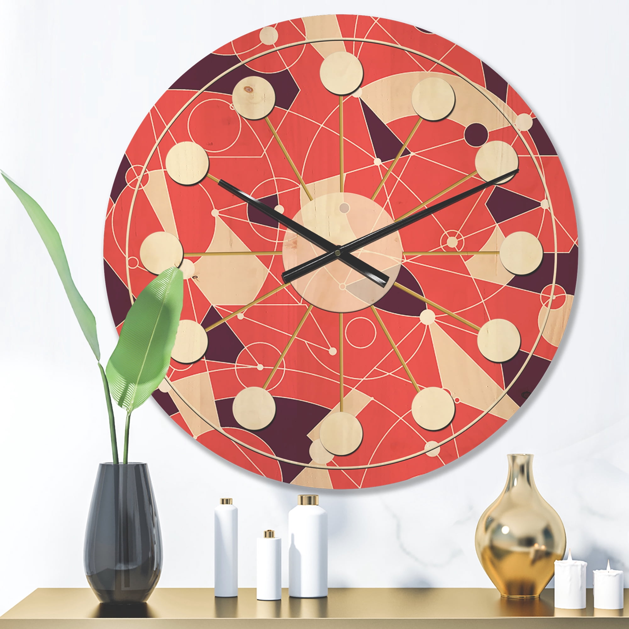 Designart 'Geometrical Retro Grid I' Mid-Century Modern Wood Wall Clock