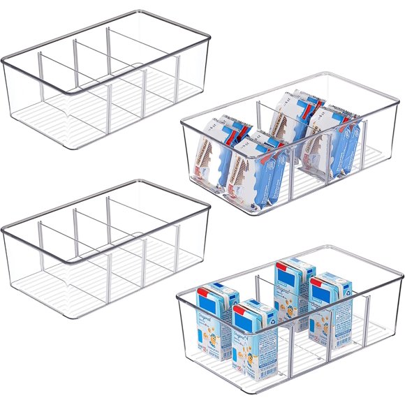 4 Bacs de Rangement pour Aliments en Plastique Transparent pour Garde-Manger Cuisine Réfrigérateur Armoire Organisation et Rangement 4 Compartiments pour Sachets de Thé Collations Sachets d'Épices