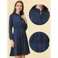 thumbnail image 2 of INSPIRE CHIC Robe Trapèze Décontractée en Satin à Col Noué pour Femme Bleu Marine P, 2 of 4