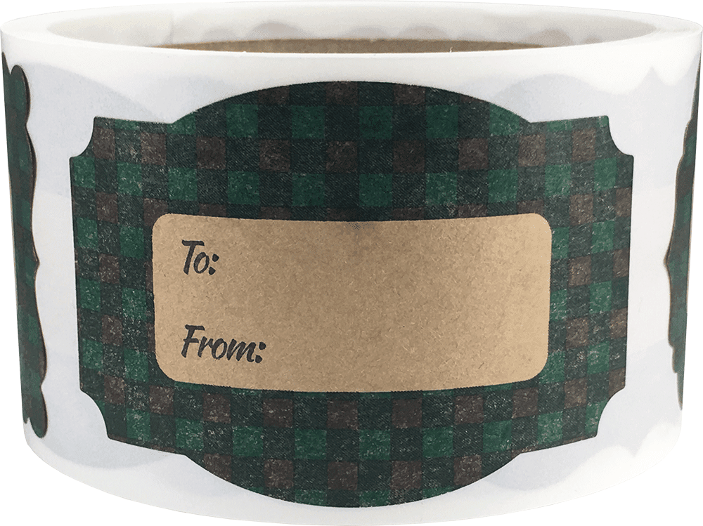 Green Buffalo Plaid Natural Kraft Christmas Gift Tags Holiday Present Stickers 2 x 3 Inch 100 Total Labels