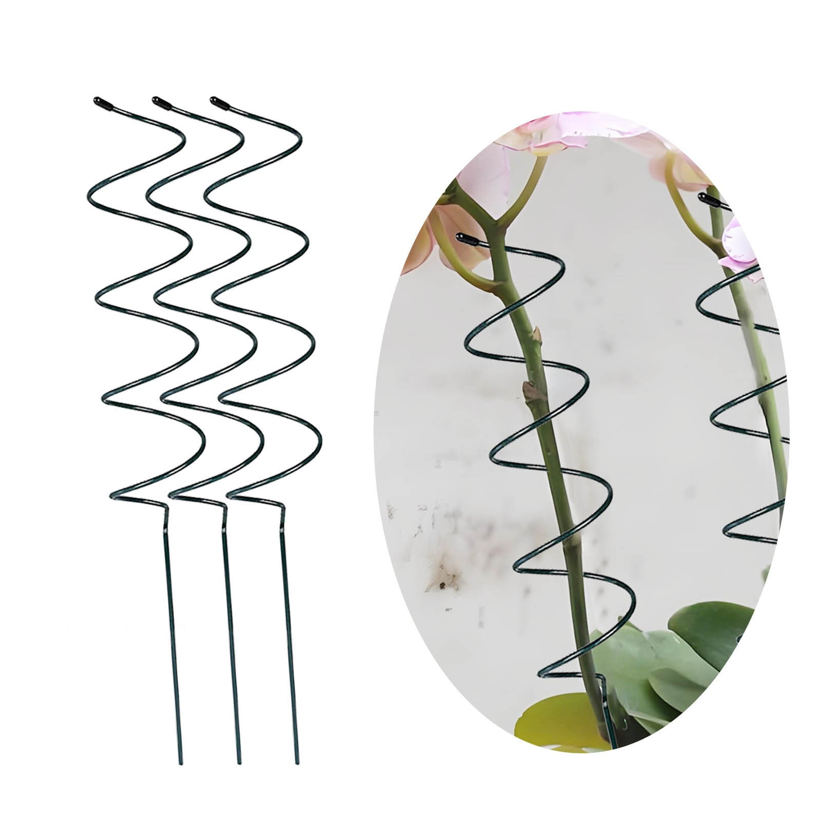 5 Pack Spiral Plant Support Stakes 15.7 Inch, Heavy Duty Metal Iron Climbing Frame for Tomato Cucumber Beans, Garden Trellis for Climbing Vegetables and Flowers, Green