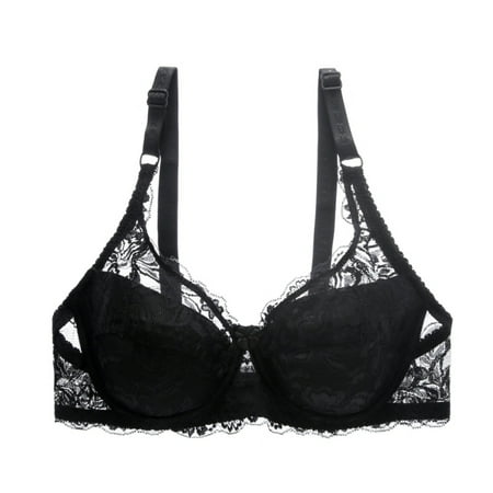

Plus Size Push Up Bra Embroidery Lace Brassiere Black 70B