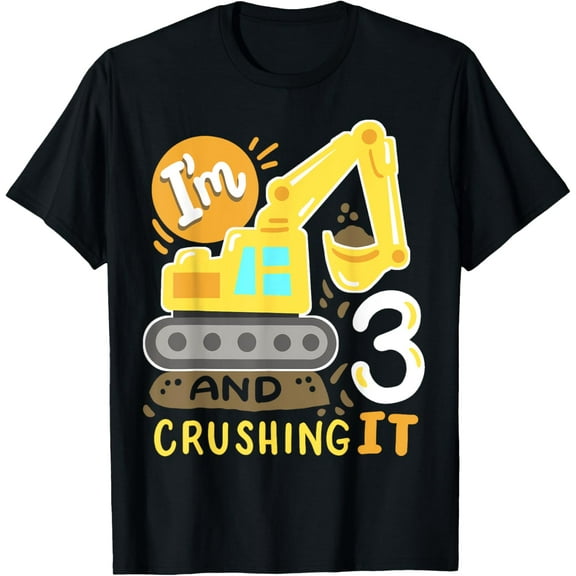 Kids 3rd Construction Birthday Party I'm 3 Crushing It Boys T-Shirt