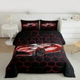 thumbnail image 3 of Manfei Extreme Sports Game Queen Comforter Set,Speed Race Car Bedding Sets,Red Black Hockeycomb Hexagon Bedding Comforter Set For Boys Kids,Microfiber Bedroom Decor Reversible,3-Piece, 3 of 9