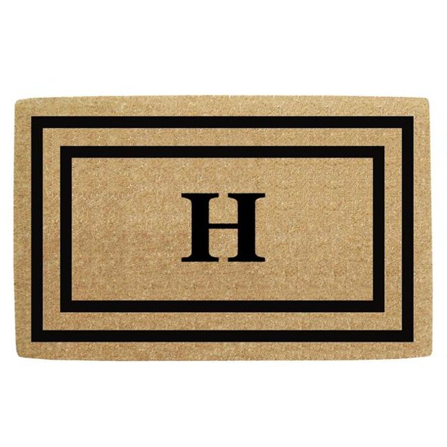 Nedia Home O2172H 24 x 57 in. Thin Double Picture Frame Heavy Duty Coir Door Mat, Monogrammed H - Black