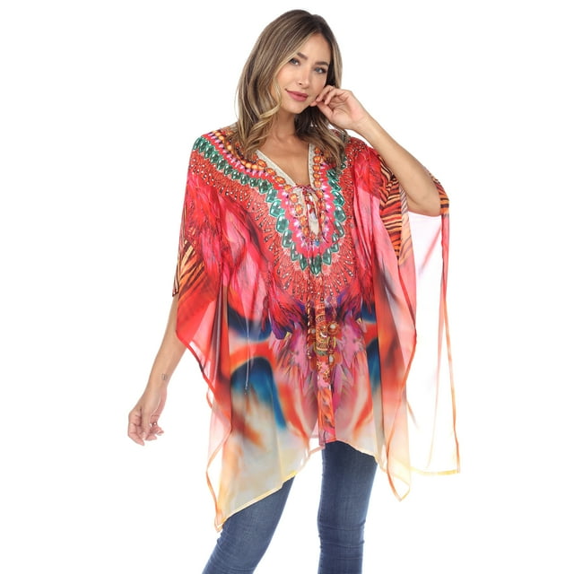 White Mark Caftan Court pour Femmes avec Encolure à Nouer