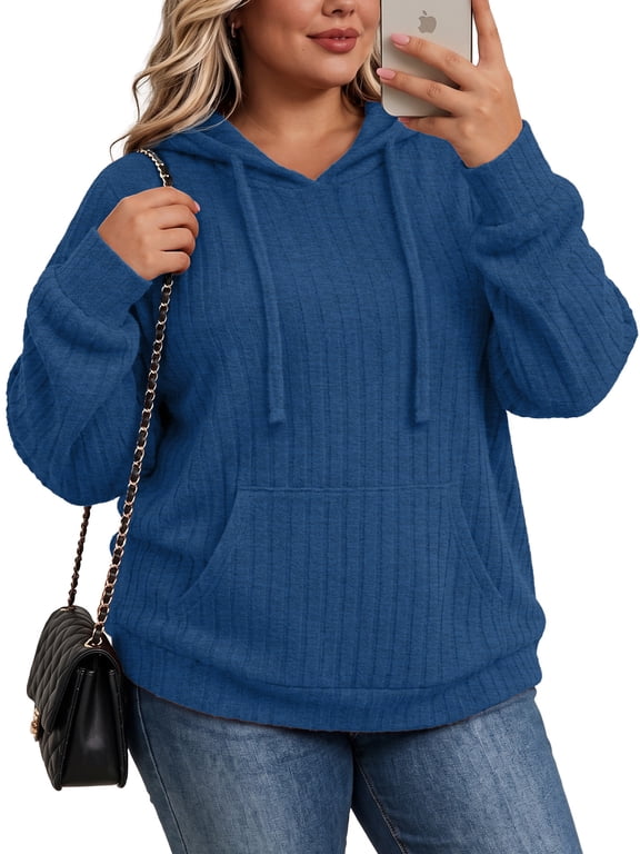 Womens Plus Size Lightweight Hoodies Long Sleeve Shirts Kangaroo Pocket Pullover Sweaters Fall Tops Oversized Sweatshirt XL-5XL