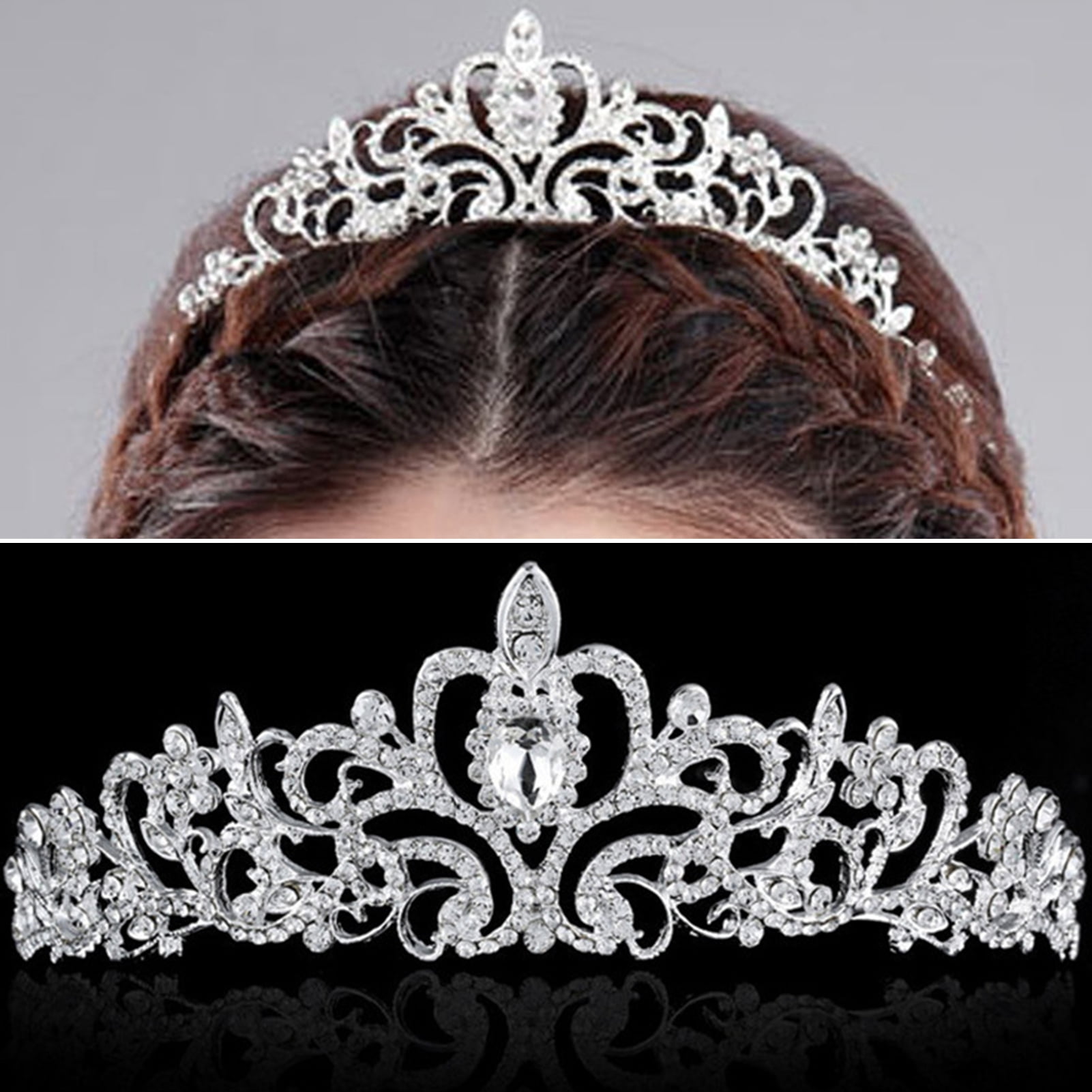 harmtty Princess Hair Crown Flower Rhinestones Headwear Vintage Bright