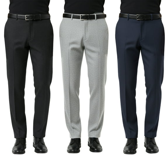 The Urban Classic Premium Wool 3-Pack of Dress Pants for Men: Black, Navy, Gray