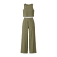 thumbnail image 6 of Khunlpohl Women's 2 Piece Sets Crew Neck Cropped Sleeveless Tank Tops and Straight Leg Loose Pants Summer Trendy Casual Vacation Set, 6 of 7