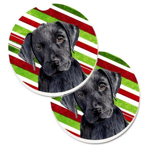 Labrador Candy Cane Holiday Christmas Set of 2 Cup Holder Car Coasters