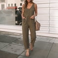 thumbnail image 6 of Wycnly Womens Jumpsuits Button Down Pocket Long Jumpsuits Overalls Casual Solid V-Neck Sleeveless Maxi Summer Rompers Green xxxl, 6 of 7