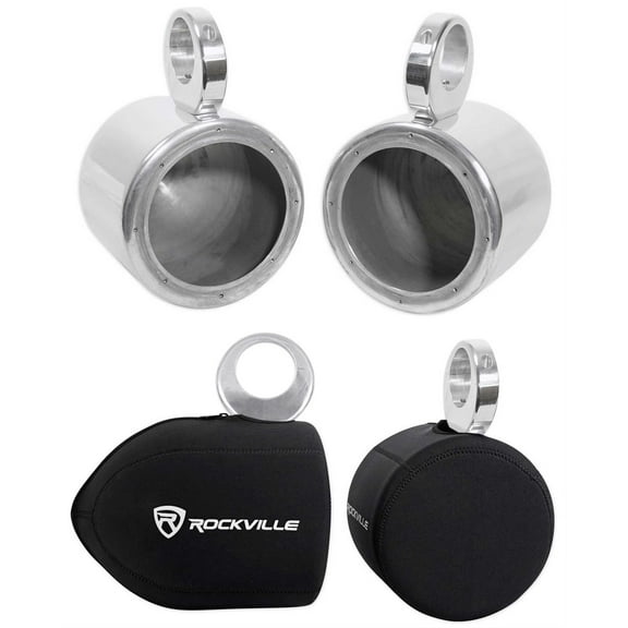 Pair Rockville MAC65S 6.5" Polished Aluminum Wakeboard Tower Speaker Pods Covers
