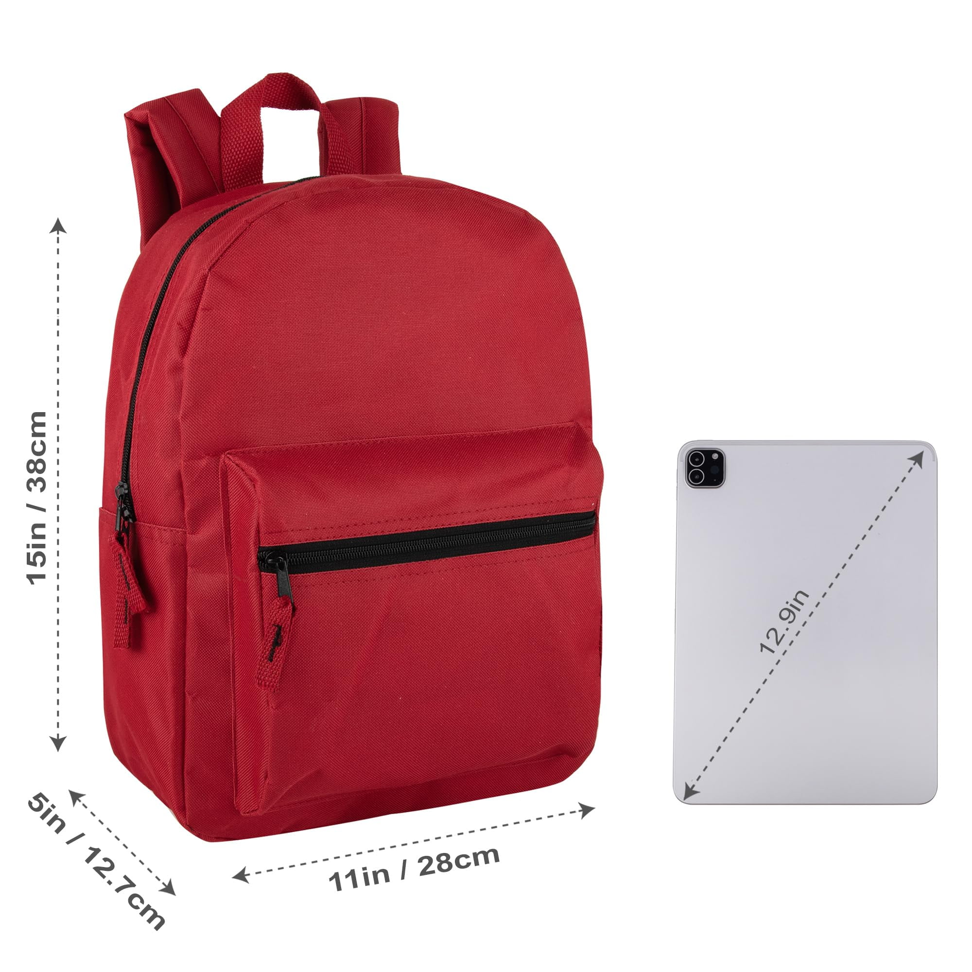 24 Pack of Bulk Wholesale Solid Color Backpacks for Work, Travel, Commuting, Gym and Recreation in 12 Color Assortment