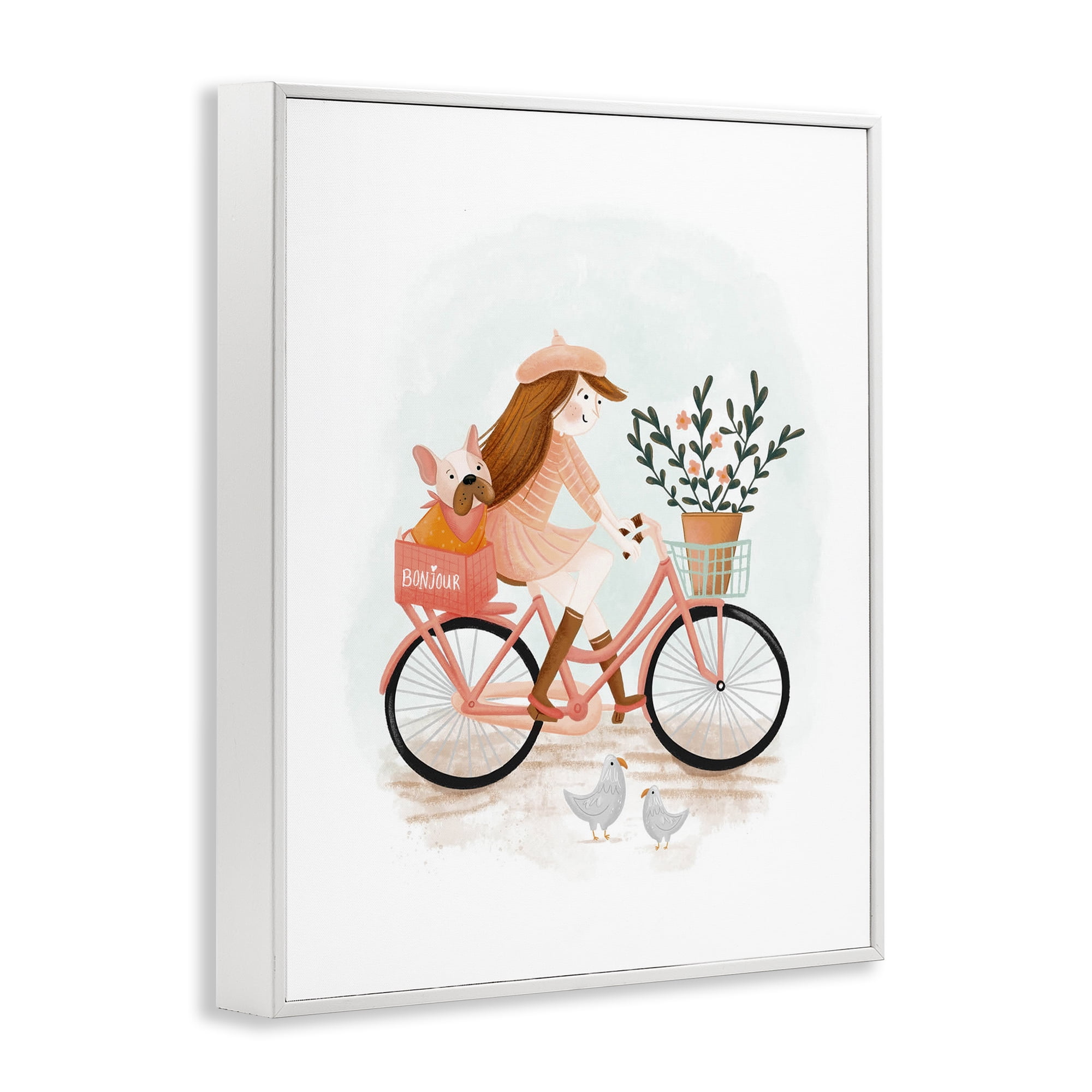 Stupell Industries Paris Girl on Bike Novelty Painting White Framed Art Print Wall Art, 11 x 14