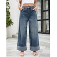 thumbnail image 6 of EMMIOL Women's Wide Leg Jeans Mid Waist Stretchy Loose Fit Jeans Baggy Boyfriend Denim Pants with Cuffed Hem, 6 of 6