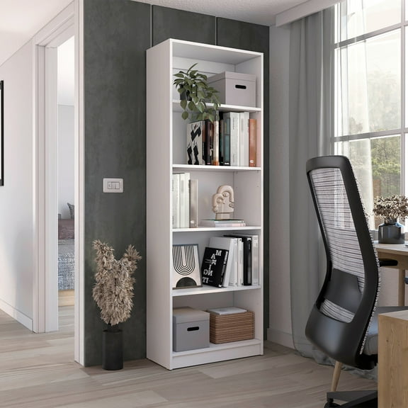 Home Office 4 Shelf Bookcase In White With Ample Storage For Supplies And Capacity