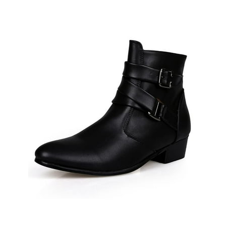 

Fangasis Men Dress Boot Casual Ankle Booties Zipper Boots Mens Leather Shoes Business Non-Slip Comfort Black 10.5