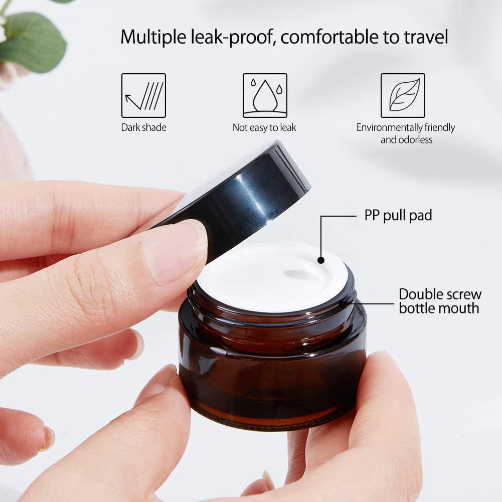 15 Pack 15g Round Amber Glass Cream Jars Cosmetic Glass Jars with Leak-proof Gasket and Spoon for Lotion Cream and Other Beauty Product DIY