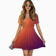 thumbnail image 2 of Abstract Texture Purple Orange Gradient Women Dress V-Neck Short Sleeve Flowy Swing Party Midi Dress, 2 of 4