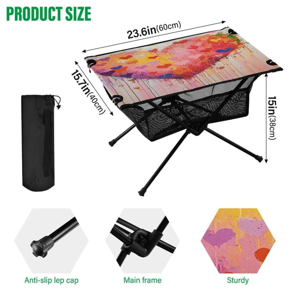BZSMCE Camping Tables Simple Folding Table Colorful Heartfelt Vibrance Pattern Size:23.6*15.7in